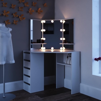 Vicco Eckschminktisch Weiß 110 cm mit LED Beleuchtung, Arielle
