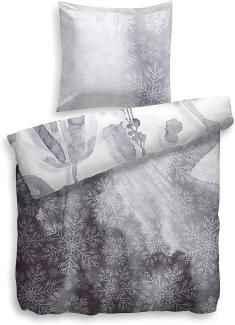 HnL Satin Wende Bettwäsche Schneeflocken Weiss Bjorn 135x200 cm + 80x80 cm Grau