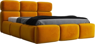 Polsterbett MAROKO 90x200 mit Matratze, Bettkasten und Lattenrost. Farbe: Senf 8