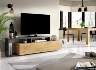 Dmora - TV-Ständer Maiella, niedriges Sideboard für Wohnzimmer, Sideboard für Wohnzimmer für Fernseher, 165 x 40 x 47 cm, Eiche Nodes und Anthrazit