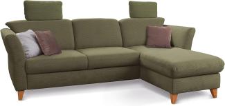 CAVADORE Ecksofa Trend / Skandinavische Eckcouch mit Federkern, Longchair und 2 Kopfstützen / 249 x 86 x 162 / Cord, Olive