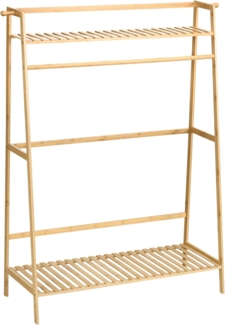 HOMCOM Kleiderständer mit zwei Kleiderhaken, Kleiderstange, 2 Ablagen, (Jackenständer, 1 St, Kleiderständer), für Schlafzimmer, Flur, Bambus, Natur