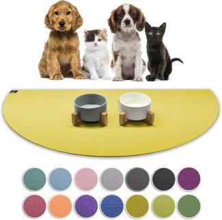 SanoZoo® - Napfunterlage, Öko-TEX - Made in Germany - rutschfeste Futtermatte für Hunde & Katzen, Halbrund 30x60 cm Mangogelb