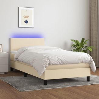 Boxspringbett mit Matratze & LED Stoff Creme 90x200 cm, Härtegrad: H2 [3132970]
