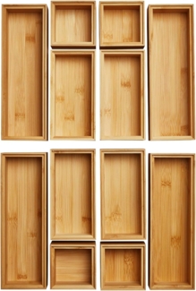 SO-TECH® Schubkasteneinsatz Stapelbare ORGA-BOX BAMBUS Schubladen Aufbewahrungsboxen, 12er Set