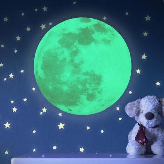 Leuchtmond selbstklebend 30cm grün – Mond Sticker ideal als Kinderzimmer Wandaufkleber Mond Aufkleber oder Mond Leuchtsticker