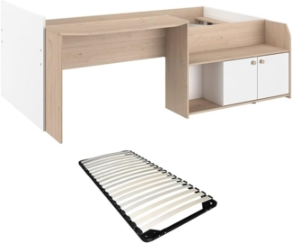 Vente-unique - Kombibett 90x190/200 cm - Natur und Weiß + Lattenrost - MIVONA