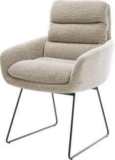 Esszimmerstuhl Abelia-Flex mit Armlehnen Webstoff Soft Beige Kufengestell Schwarz