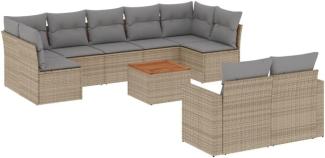 vidaXL 10-tlg. Garten-Sofagarnitur mit Kissen Beige Poly Rattan