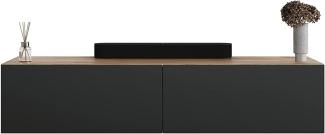 Planetmöbel TV Board 280 cm Gold Eiche/Anthrazit, TV Schrank mit 4 Klappen als Stauraum, Lowboard hängend oder stehend, Sideboard Wohnzimmer