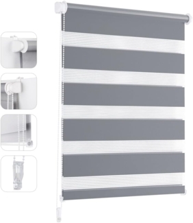 Sekey Doppelrollo Klemmfix ohne Bohren für Fenster, Doppelrollo 105 cm breit, Duo Rollo Jalousie Sonnenschutz, 105x210 cm, Grau