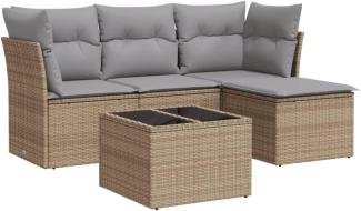 vidaXL 5-tlg. Garten-Sofagarnitur mit Kissen Beige Poly Rattan 3217549