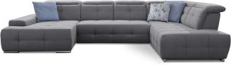 Cavadore Wohnlandschaft Mistrel mit verstellbaren Kopfteilen / U-Form Sofa mit leichter Fleckentfernung dank Soft Clean / Geeignet für Haushalte mit Kindern, Haustieren /343 x 77 x 228 / grau