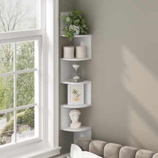Furinno 5-Tier Scaffale angolare galleggiante, ripiani da parete per riporre ed esporre, Weiß