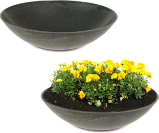 matches21 HOME & HOBBY Blumentopf Flache Pflanzschalen für draussen Dekoschalen rund schwarz 35 cm (2 St), Blumen-Schale als wetterfeste Friedhof-Schale Grab-Schmuck Grabschale
