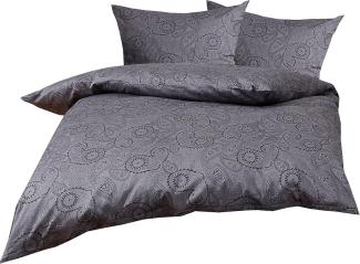 Bettwaesche-mit-Stil Mako-Satin Damast Paisley Bettwäsche "Davos" schwarz-grau Garnitur 200x200 + 2x 80x80