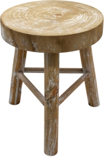 Spetebo Blumenhocker Holz mit 3 Beinen white washed - Ø 35 cm (Stück, 1 St, 1), Massivholz