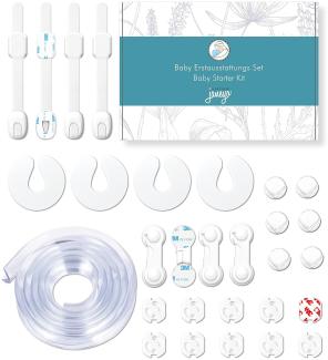 JANEYO – premium Set Kindersicherung & Babysicherung - perfekte Sicherheit für Ihr Baby - Schranksicherung, Steckdosensicherung, Kantenschutz etc. (transparent)