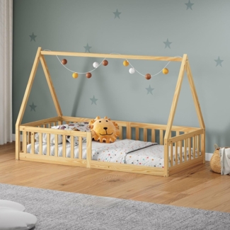 IDIMEX Kinderbett NICOLAS, Kinderbett in Hausform, Bodenbett montessori massivholz kinderzimmer