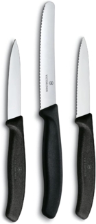 Victorinox Swiss Classic Gemüsemesser-Set, 3-teilig, gerader Schliff, Extra Scharf, Robuster Kunststoffgriff, schwarz