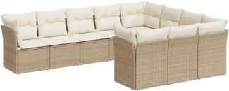 vidaXL 10-tlg. Garten-Sofagarnitur mit Kissen Beige Poly Rattan 3218218