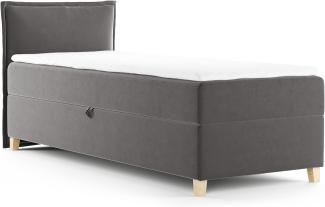 Boxspringbett Fren Mini mit Bettkasten - Einzelbett mit Bonell-Matratze und Topper, Polsterbett mit Holzfüße, Bett, Kinderzimmer (Dunkelgrau (Kronos 22), 90x200 cm)