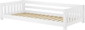 Weißes Bodenbett Kinderbett 90x200 Kiefer massiv Zubehör wählbar V-60.28-09WFederleisten