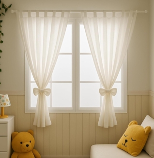 Alavya Home® Vorhang Alice PREMIUM Musselin Stoff (2 St), Schlaufen, Lichtschutz, 100% Bio-Baumwolle, Vorhänge 100x150 cm Kurz 2er-Set für Kinderzimmer