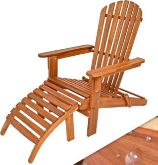 Casaria® Sonnenliege Holz Wetterfest Klappbar 160kg Belastbarkeit Fußstütze Armlehnen Garten Balkon Terrasse Holzstuhl Liege Ergonomisch Adirondack