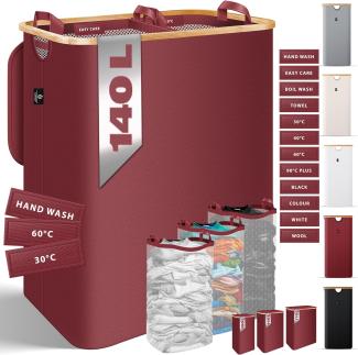 KESSER® Wäschekorb mit Deckel faltbar Wäschebox Wäschetruhe Wäschetonne | Wäschesammler mit herausnehmbaren Wäschesäcke | Laundry Baskets Wäschesortierter inkl. Waschhinweisen Bordeaux Rot, 140 L