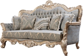 Casa Padrino Luxus Barock Sofa Grün / Antik Gold - Barockstil Wohnzimmer Sofa mit elegantem Muster - Luxus Wohnzimmer Möbel im Barockstil - Barock Möbel - Barock Einrichtung