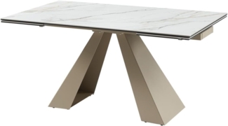Vente-unique - Esstisch ausziehbar - 6 bis 10 Personen - Keramik & Metall - Marmor-Optik Weiß & Beige - LOZIPA von Pascal MORABITO