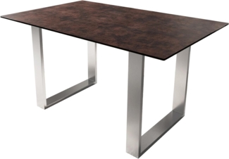 Esstisch Edge 140x90 Glas Antique-braun Edelstahl Schmal
