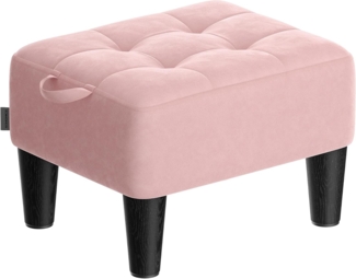 SONGMICS Sitzhocker, Fußhocker, Samt, Hocker, Dicke Polsterung, bis 150 kg belastbar, für Wohnzimmer Schlafzimmer Eingangsbereich, pastellrosa-tintenschwarz