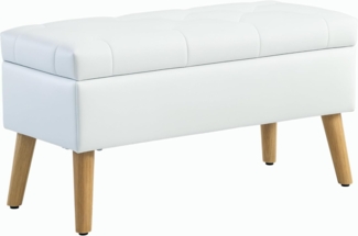 HOMCOM Sitzbank mit Stauraum, Deckel, Samtoptik (Truhenbank, 1-St, Polsterbank), für Flur Schlafzimmer Wohnzimmer, Gummiholz 102 x 35 x 43 cm Weiß