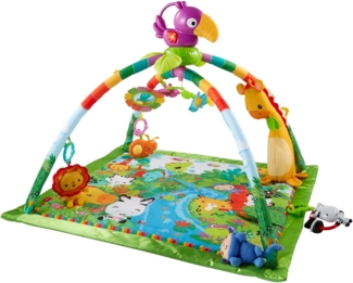 Fisher-Price Rainforest Erlebnisdecke, Krabbeldecke für Baby mit Spielbogen, Dschungel Spieldecke mit Musik und Licht, Babyspielzeug, für Neugeborene, ab Geburt, GXC35