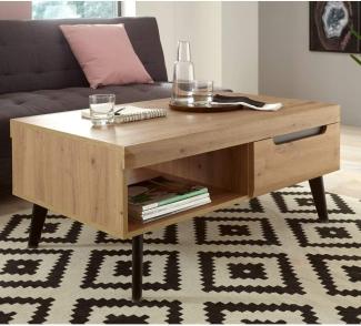 Lomadox Couchtisch TIROL-61, mit Fach und 2 Schubkästen Eiche Artisan mit Schwarz 107/46/67cm