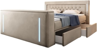 Boxspringbett Divaneo mit TV Lift und Stauraum (2 Schubladen) 200x200 Beige H4 (100kg+)