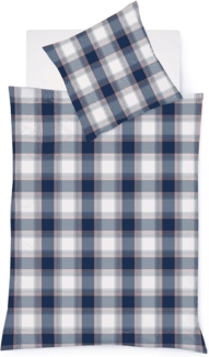 Fleuresse Lech Edelflanell Bettwäsche 155x220 Karo blau rot weiß 604387-02