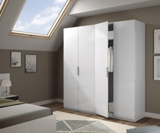 Dmora Knoxville Großer Kleiderschrank für Schlafzimmer mit 4 Flügeltüren, Schrank mit 2 Einlegeböden und Kleiderstange, 180 x 52 x 200 cm, Weiß, Melaminplatte 15 mm