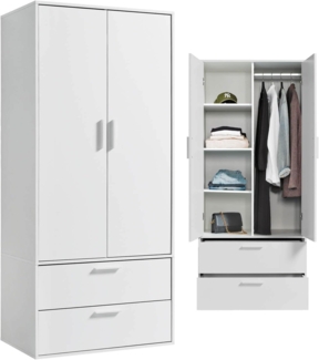 mokebo Kleiderschrank Der Kleiderheld (2-Türig & 2 Schubladen) Garderobenschrank, Schlafzimmerschrank oder Schrank klein in Schwarz