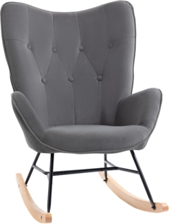 HOMCOM Schaukelstuhl mit Stahlrahmen gepolstert Relax Stuhl Sessel Stuhl Wohnzimmersessel Lounge mit gepolsterter Sitzfläche samtartiges Polyester Gummiholz Metall Dunkelgrau+Natur 65 x 70 x 96 cm