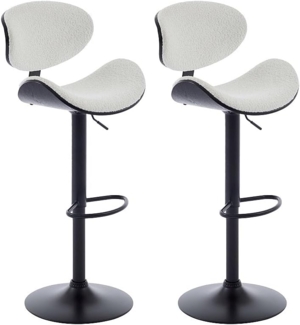 Vente-unique - Barhocker 2er-Set höhenverstellbar - Bouclé-Stoff, Eschenfurnier & Metall - Weiß & Schwarz - MONTENEGRO