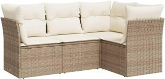 vidaXL 4-tlg. Garten-Sofagarnitur mit Kissen Beige Poly Rattan 3249417