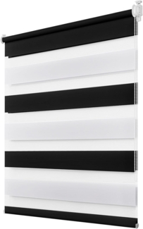 Deswell Doppelrollo Klemmfix ohne Bohren Schwarz-weiß B60 x H130 cm (Stoffbreite 56cm) Rollos für Fenster ohne Bohren für Fenster mit Lichtdurchlässig & Verdunkelnd/Höhe Stufenlos Verstellbar