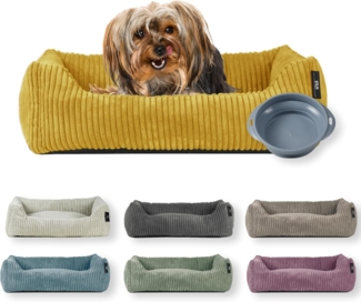 Rohrschneider Tierbett Hundebett Cord für kleine Hunde mit waschbarem Bezug inkl. Futternapf, antiruschbeschichtete Unterseite