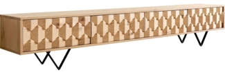 Lowboard Fevo 220 cm Eiche Natur 4 Türen V-Fuß Metall Schwarz