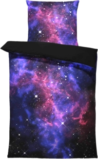 One Home Bettwäsche Fotodruck, Mikrofaser, 2 teilig, Weltraum Weltall Galaxy Kinder Knitterfrei Weich für Sommer und Winter