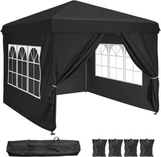 YITAHOME 2,5x2,5 wasserdichte Pavillon Faltpavillon mit Seitenteilen, Höhenverstellbar Faltbarer Pop up Pavillon Perfekt für Outdoor Partys, Camping, Märkte und Festivals, Schwarz