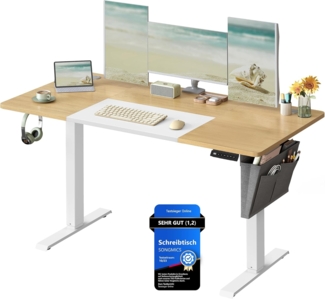 SONGMICS Schreibtisch, elektrisch höhenverstellbar 72-120 cm, mit Memory-Funktion, Pastellgelb-Basisweiß, 72 x 60 x 140 cm